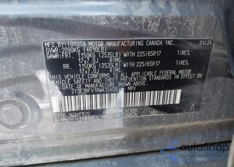 2024 Toyota Rav4 Le z USA, uszkodzony, nr VIN 2T3F1RFV1RW432409